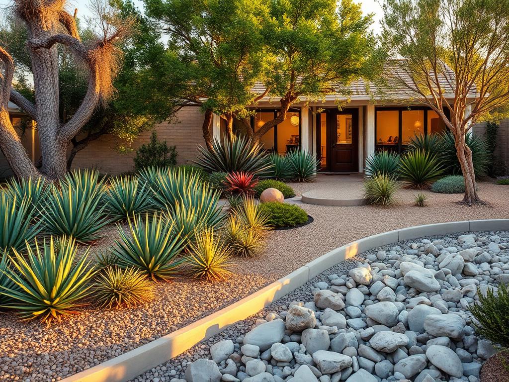 Layered native palette — agave, sage and manzanita in golden hour — Drought-Scape Landscaping by WOW Construction Group in Los Angeles