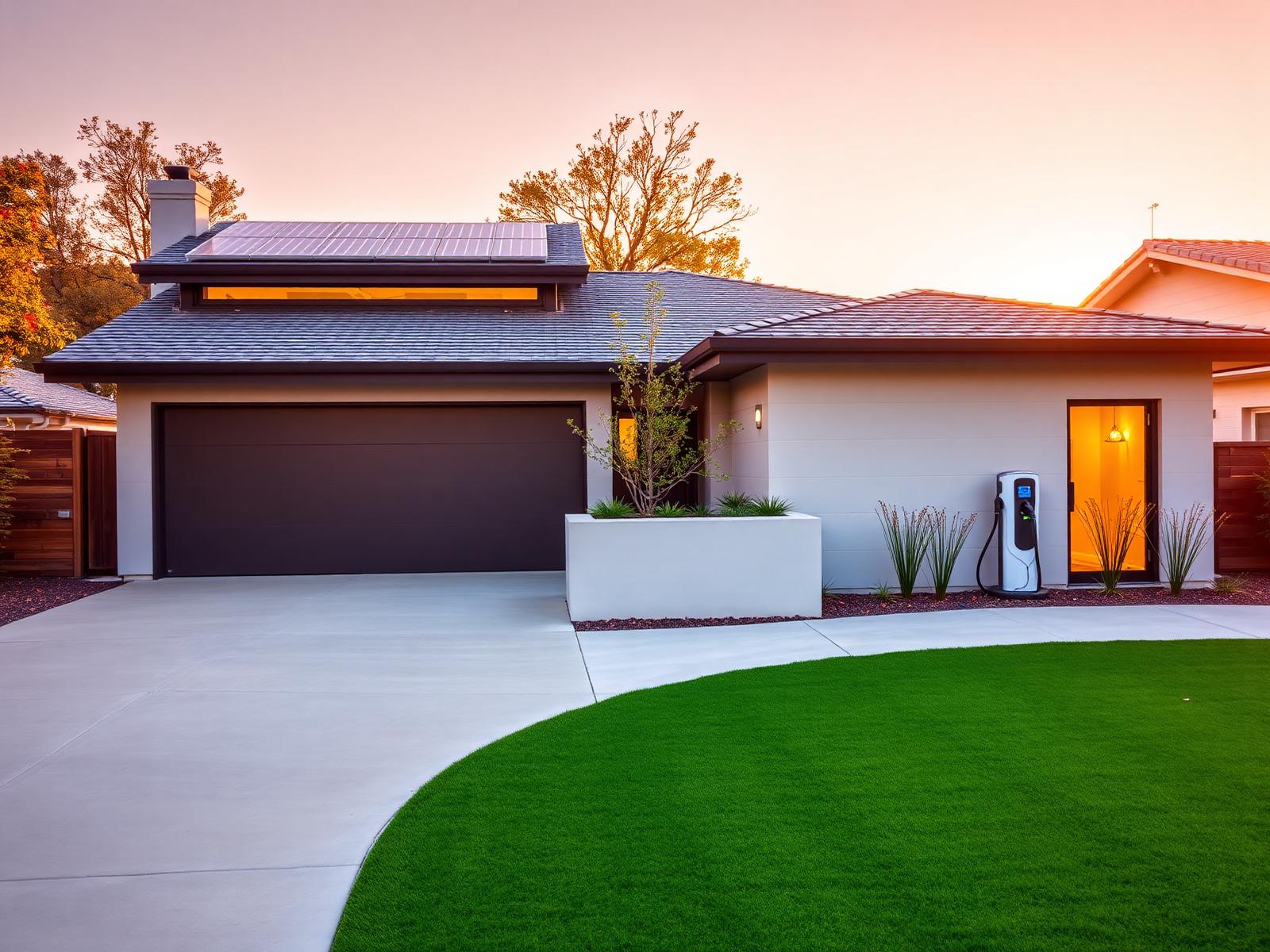 LA home with rooftop solar panels, EV charger and drought-smart turf