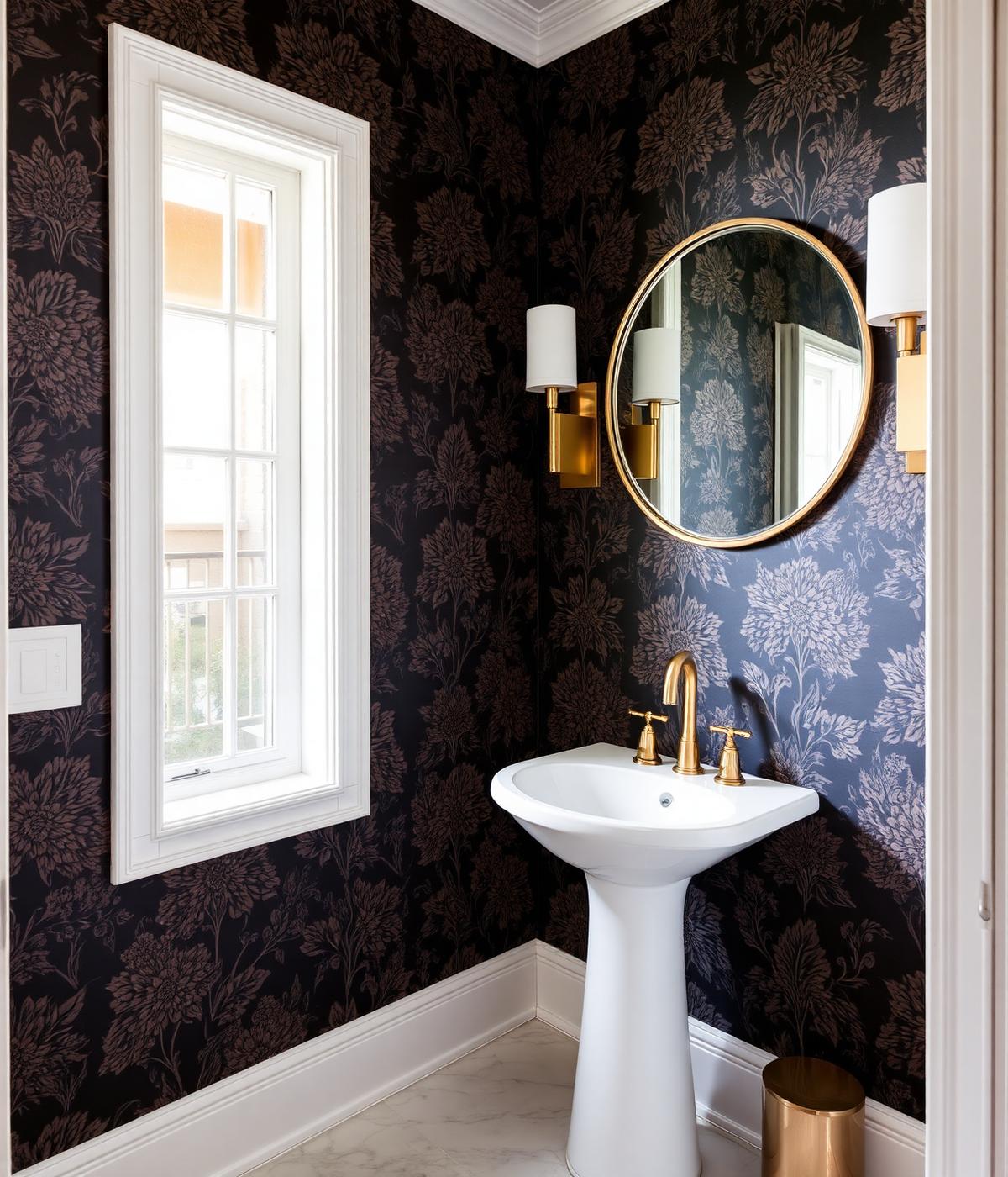 Bold Wallpaper Powder Room in Bel Air