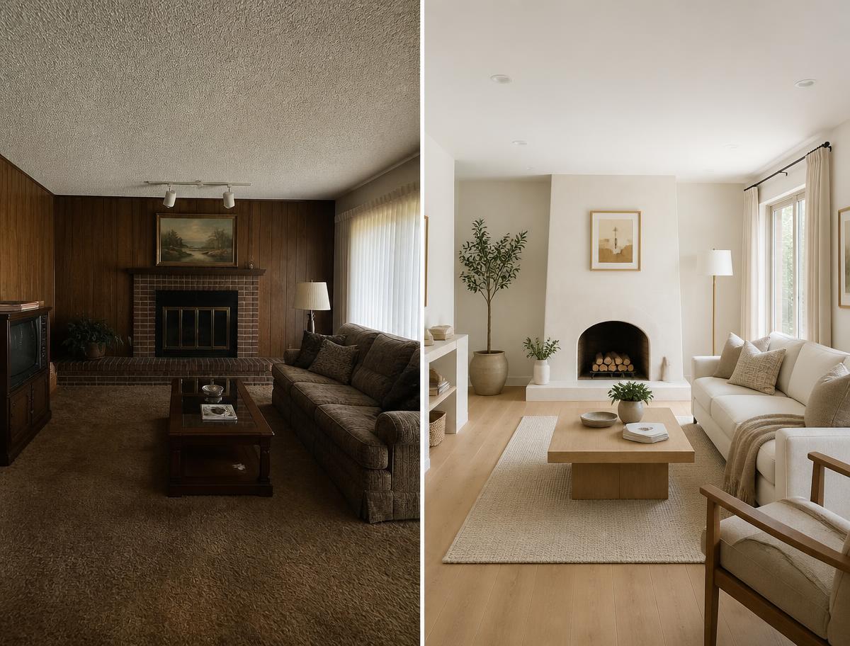 Living Room Transformation (Before & After) in Sherman Oaks