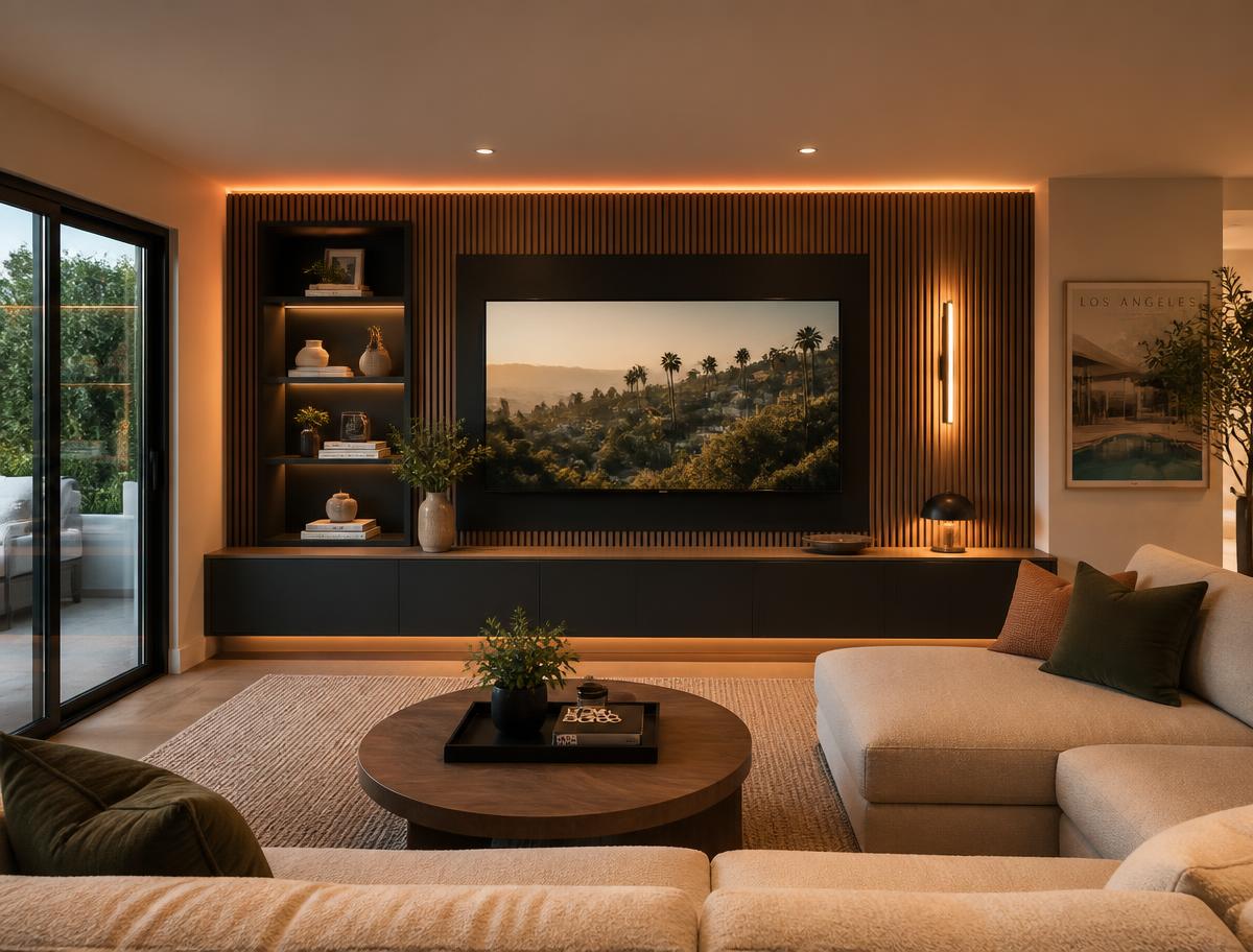 Family Room & Media Wall in Woodland Hills