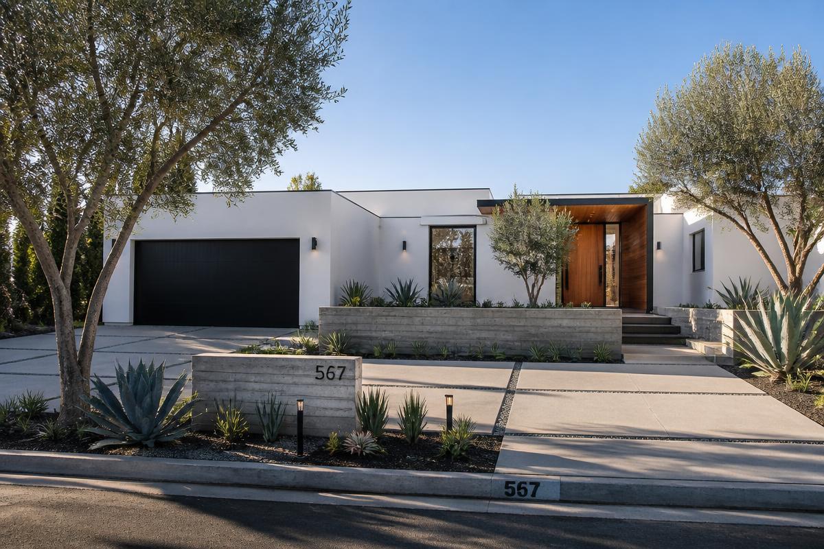 Front yard curb appeal — pavers, planting and entry lighting — 3D Design & Renderings by WOW Construction Group in Los Angeles