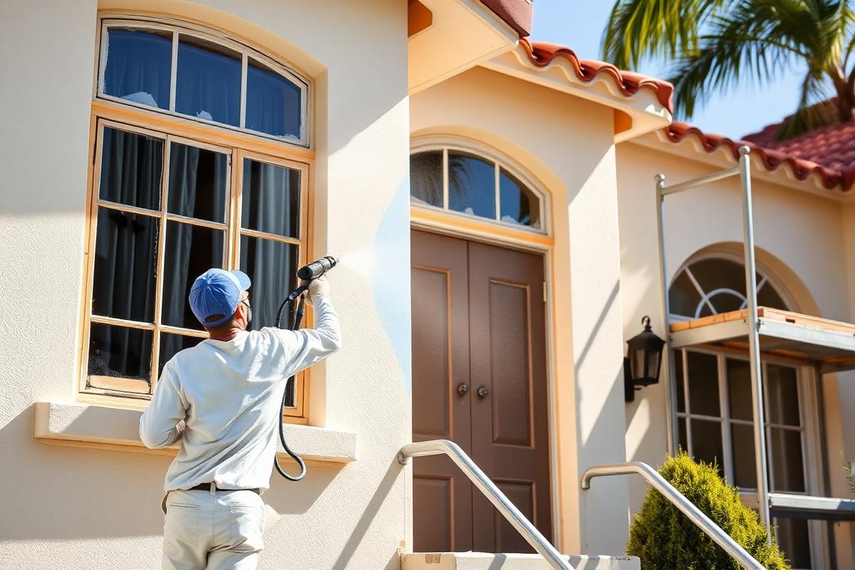 Full exterior repaint on a Spanish revival — masked, primed, sprayed, back-rolled. — Exterior Paint & Stucco by WOW Construction Group in Los Angeles
