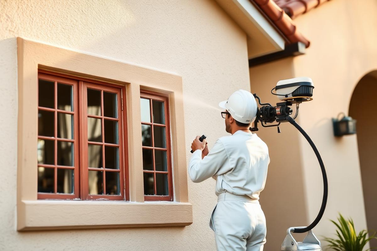 Elastomeric coating sprayed and back-rolled on a sun-beaten west elevation. — Exterior Paint & Stucco by WOW Construction Group in Los Angeles