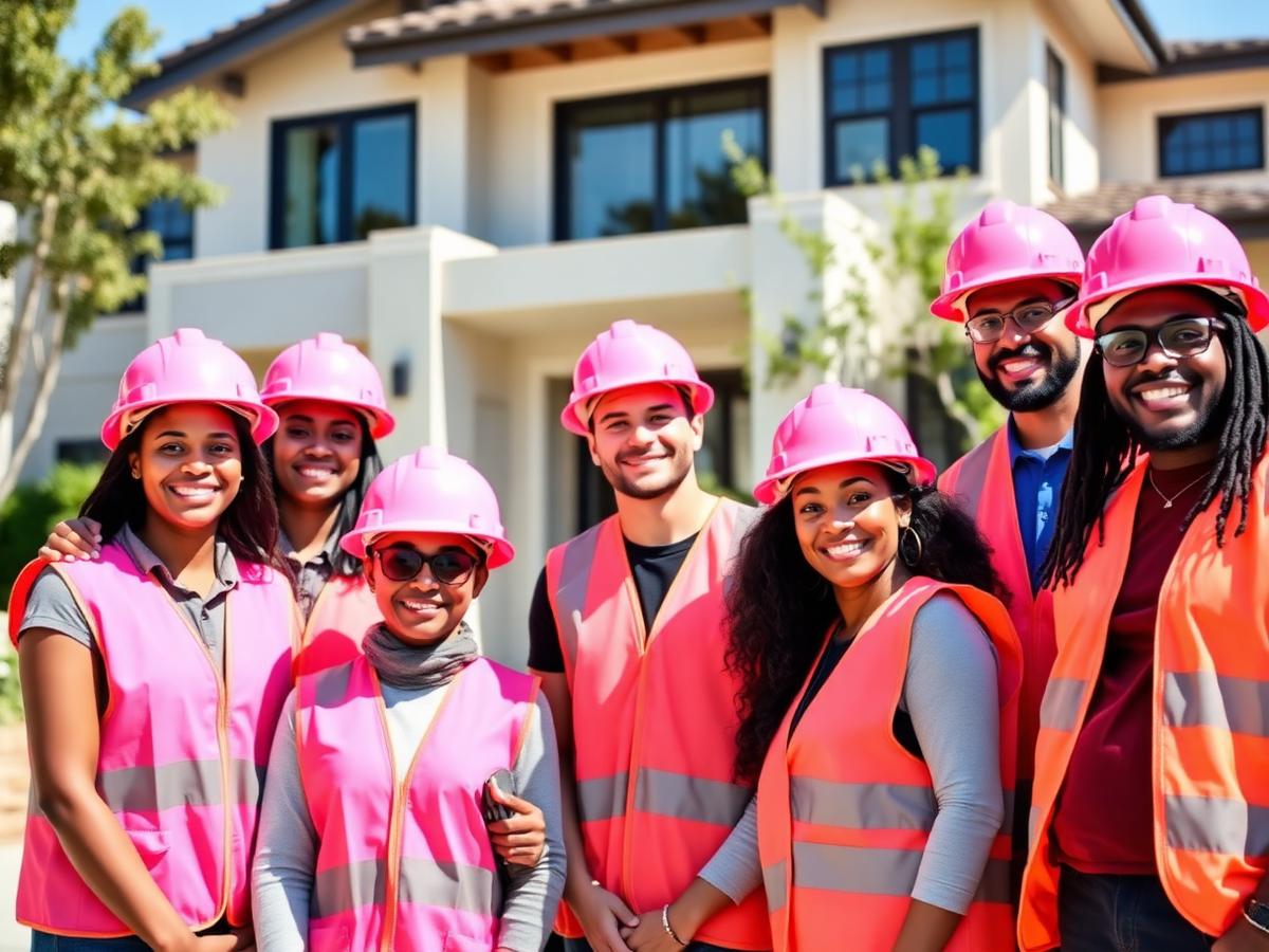 The WOW Construction Group crew in pink hard hats