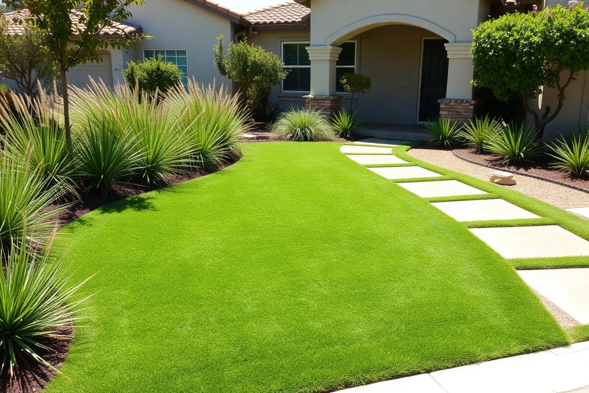 Front-yard turf paired with drought-tolerant planting — Artificial Turf by WOW Construction Group in Los Angeles